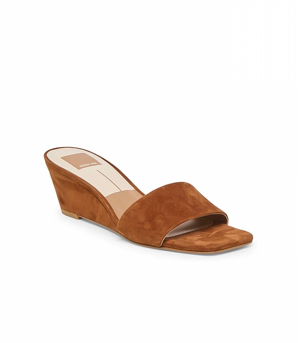 NEW DOLCE VITA women's qaily nubuck wedge sandals in dark brown
